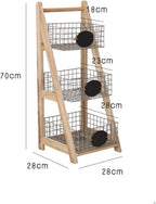 Ladder Storage Rack with Wire Baskets V-Shaped Support Stand Basket Rustic Freestanding Ladder Shelf for Entryway, Balcony