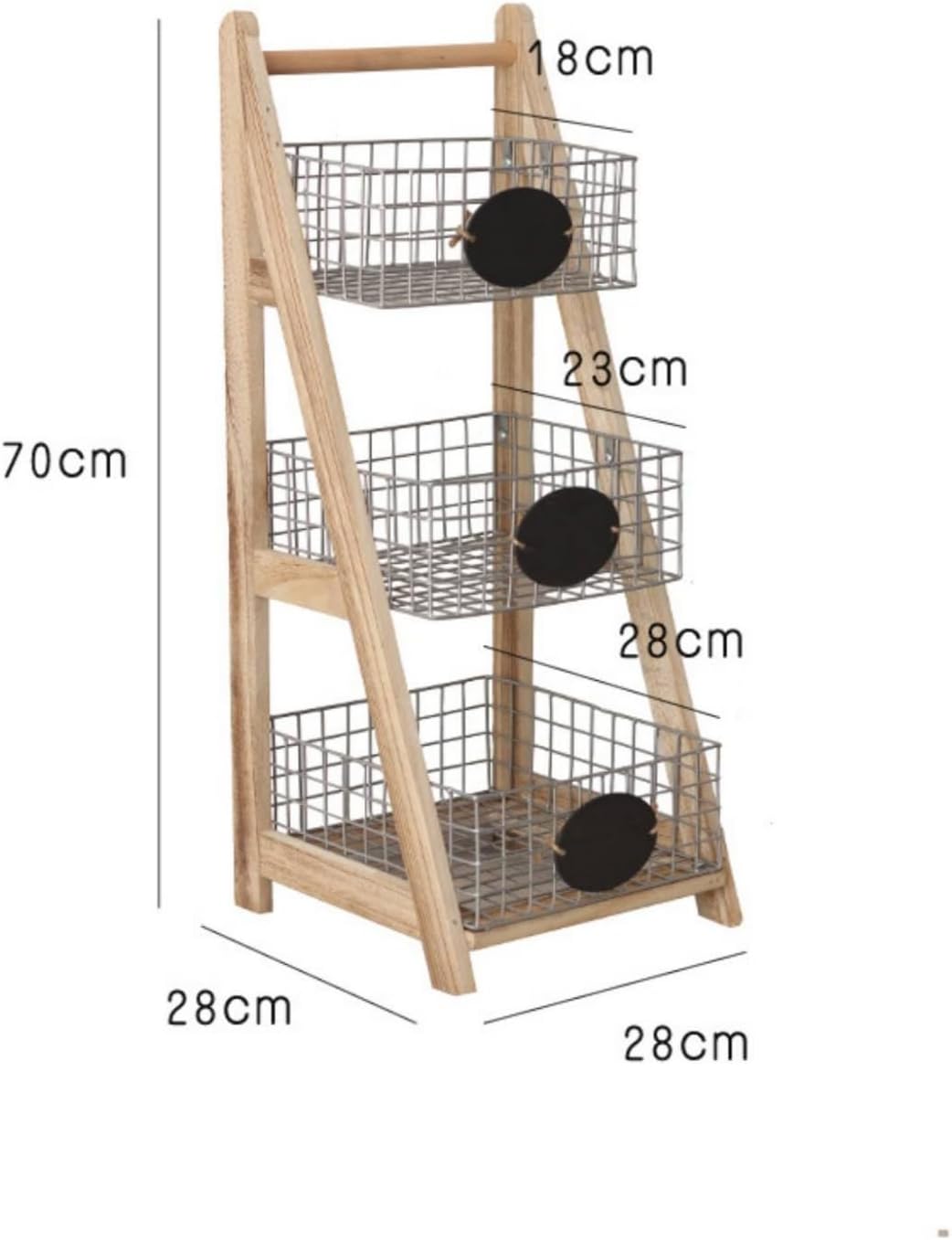 Ladder Storage Rack with Wire Baskets 3 Tiers Basket Stand Multifunctional Storage Rack Stand for Living Room