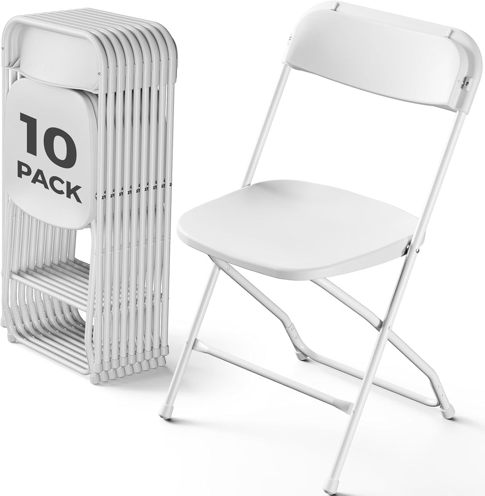 Plastic Folding Chair 10 Pack, White Foldable Chairs with 350 lbs Capacity, I...