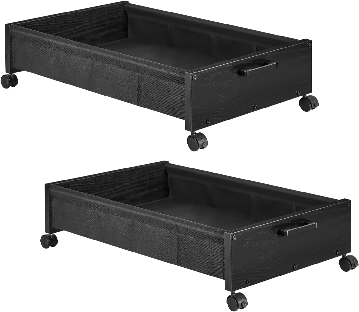 Under Bed Storage with Wheels, Wooden Under Bed Drawers On Wheels, Rolling Under Bed Shoe Storage, Space Saving, Black,30L
