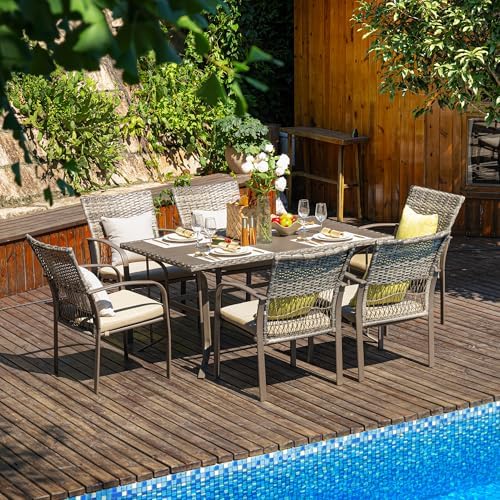 Pamapic 8504 Patio Dining 7 Piece, Outdoor Wicker Furniture Set for Backyard ...
