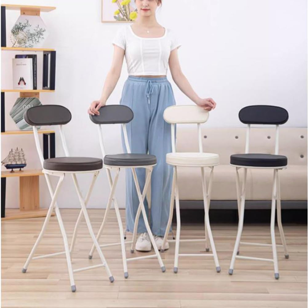 24inch/60cm Folding Bar Stool, Counter Height Foldable Chair with Padded Seats, Kitchen Breakfast Tall Stool with Backrest, Fold Up Sitting Stool Chair for Adults, 260lb Capacity (Color : Brown, Siz