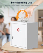 Uniclife Wall Mount Medicine Cabinet with Key Lock & Handle Locking First Aid Cabinet Lockable Medical Cabinet Medium Medicine Organizer Secure Steel Wall Cabinet Metal Storage Box, White