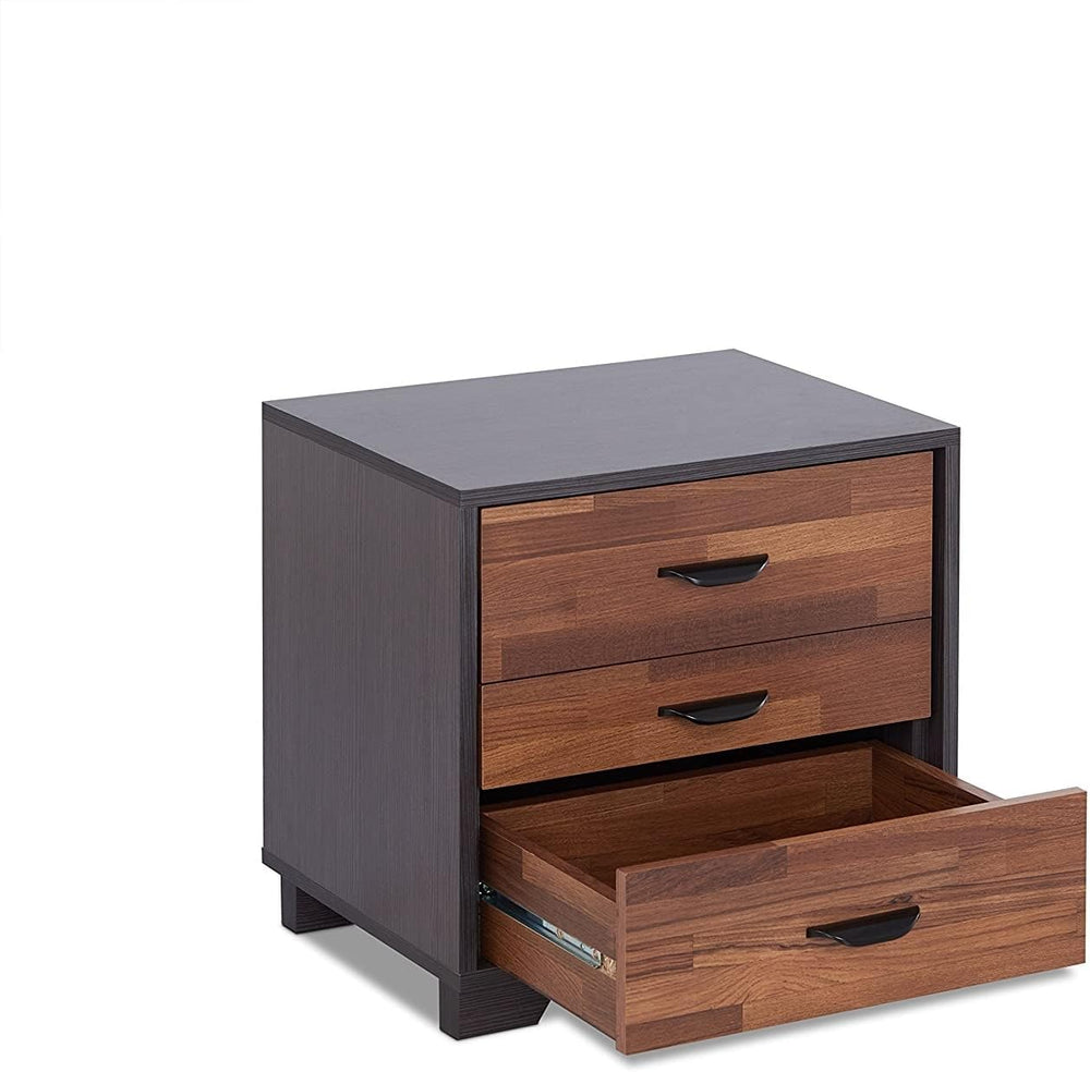 Two-Tone Finish Nightstand with 3 Drawers, Walnut and Espresso,for Small Spaces