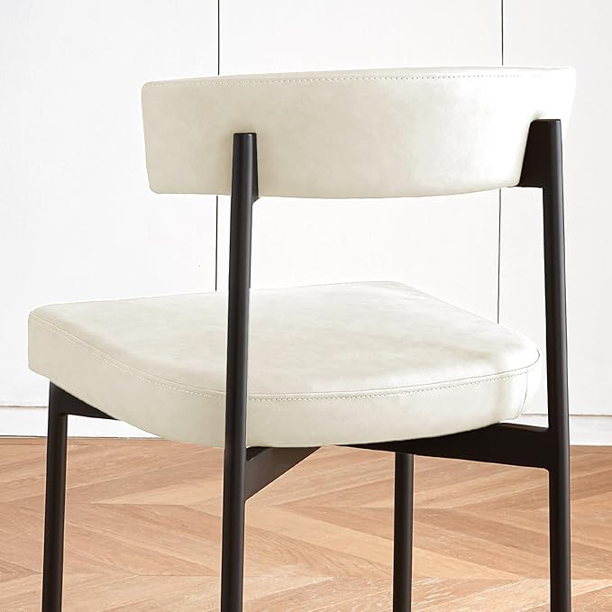 Beige Faux Leather Dining Chairs Set of 2, Armless Upholstered Kitchen Chair,Modern Dining Room Chair with Curved Backrest