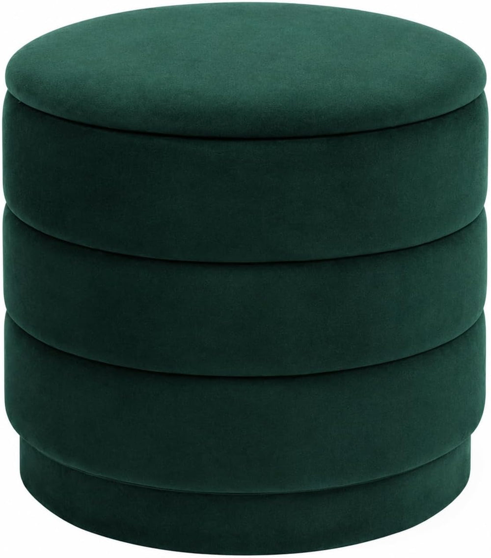 15.4" Round Velvet Storage Ottoman with Reversible Lid, Upholstered Circ...