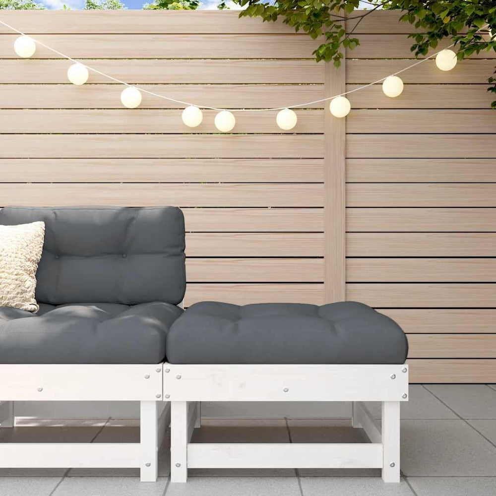 Outdoor Patio Footstool with Anthracite Cushion, White Solid Pine Wood Garden...