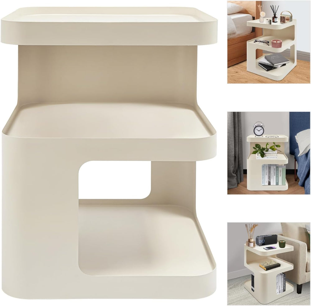 3 Tier Minimalist End Table Modern Side Table with Storage, Freestanding Meta...
