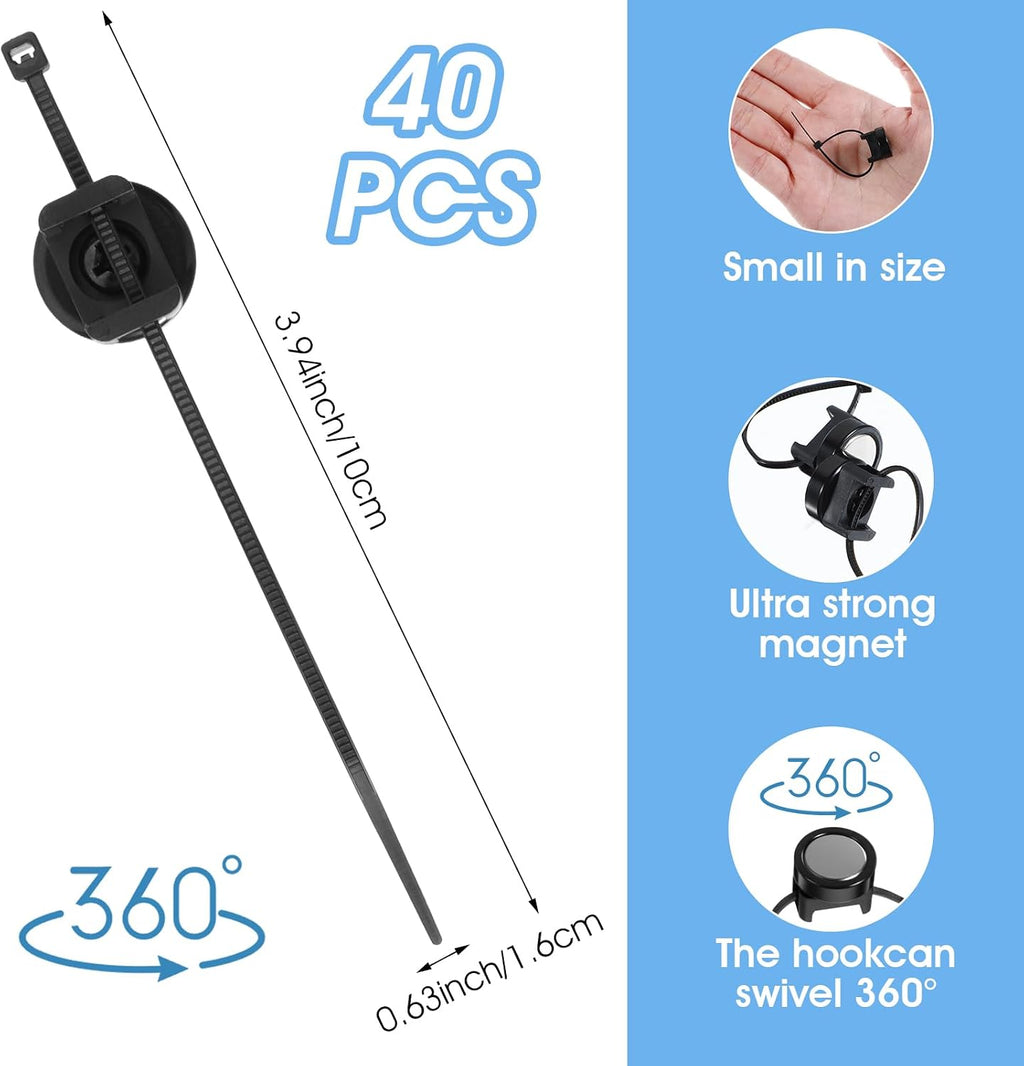 40 Pack Magnetic Zip Tie Mounts, Magnetic Cable Clips Organize and Secure Cables Wires with Powerful Multipurpose Cable Ties Mount Base for Electrical Wire