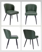 Dining Chairs Set of 2, Upholstered Kitchen Chairs with Faux Leather Cushion Seat and Metal Legs, Mid Century Modern Dining Room Chair for Kitchen, Living Room, Easy Assembly, Green