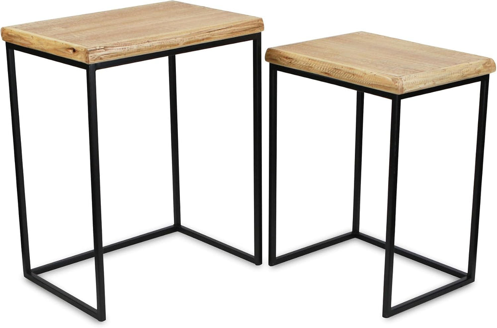 HomeRoots Set of Two 25" Black and Brown Solid Wood Nested Tables