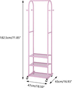 Heavy Duty Clothing Rack with Wheels,Modern Garment Rack with 3 Metal Shelves, 71.8Inches Display Rack for Hanging Clothes, Hanging Rod for Small Space,Pink