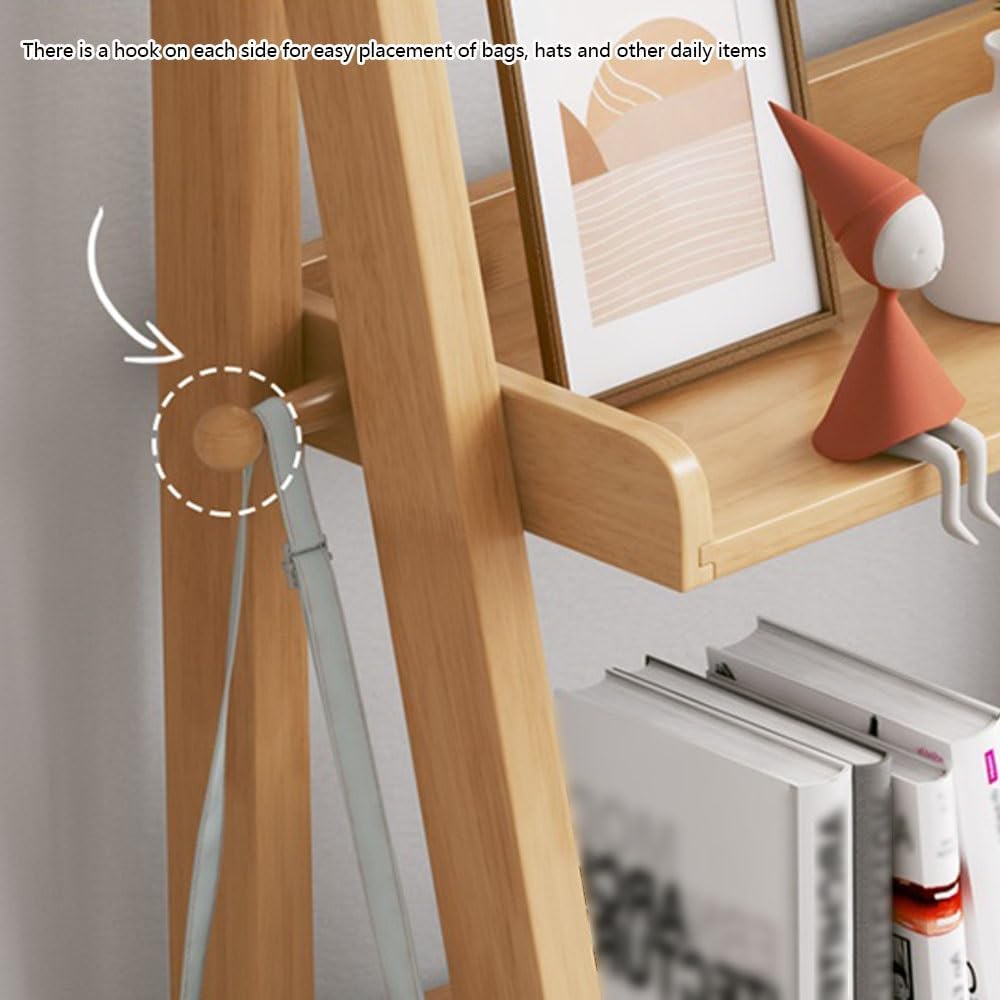 4-Tier Rustic Wood Ladder Shelf, Freestanding Bookcase Organizer for Living Room, Home Office, Bedroom & Balcony - Stylish Storage Solution & Decorative Display