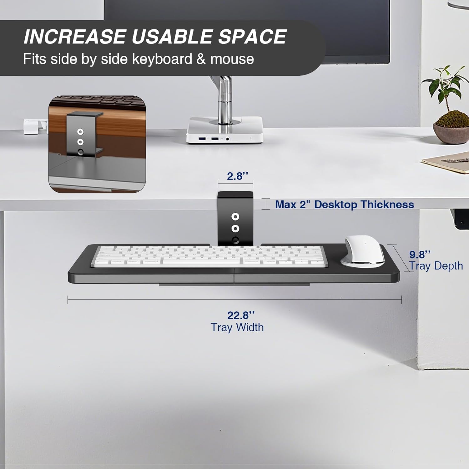 Large Under Desk Rotatable Computer Keyboard and Mouse Tray, Extra Sturdy Desk Swivel Clamp, Ergonomic Keyboard & Mouse Tray for Typing in Home, Office Work, 23 x 10 Inch