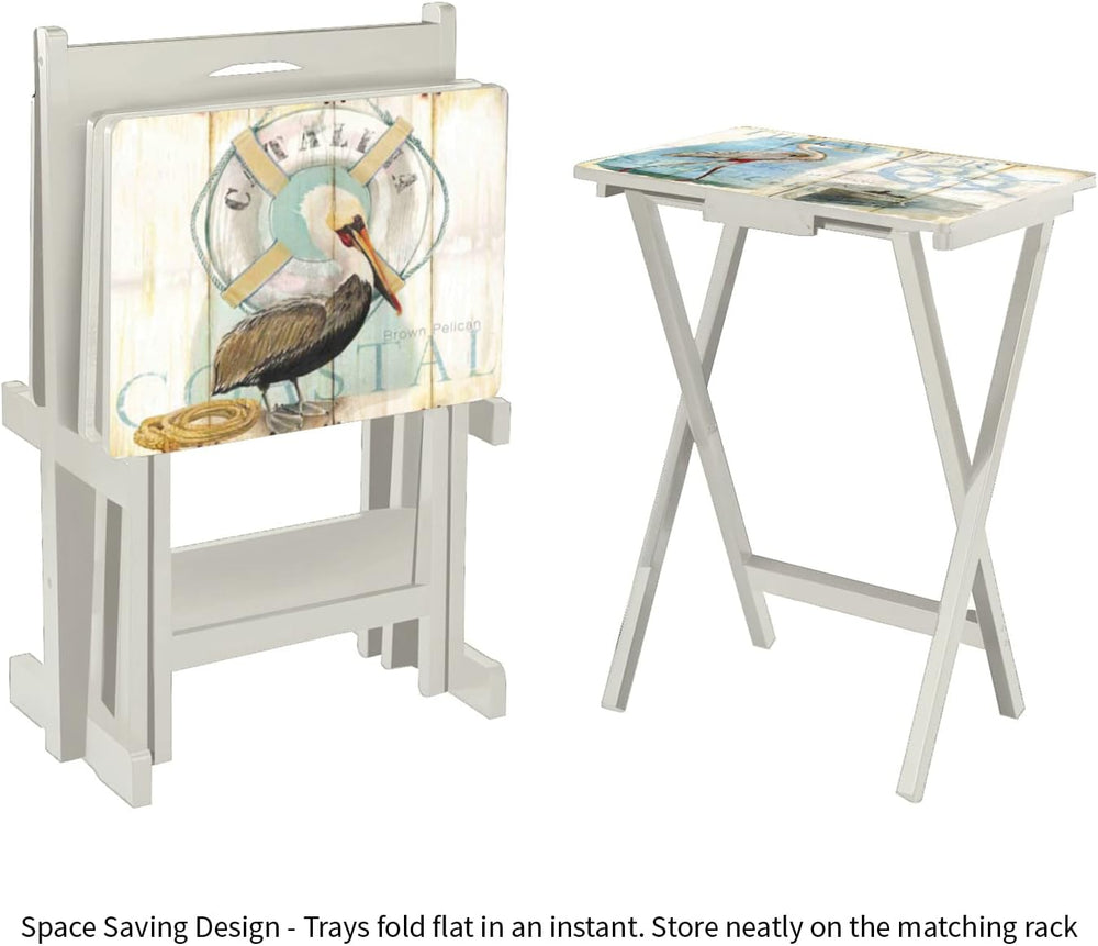 Cape Craftsmen Coastal Bird Folding TV Tray Tables - Shorebird-Themed Design,...