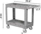 2 Tier Plastic Rolling Utility Cart on Wheels, Heavy Duty Tool Cart with Deep Shelves and 360° Swivel Wheels Holds up to 550 lbs, Service Cart for Garage, Warehouse, Cleaning (Grey-M)