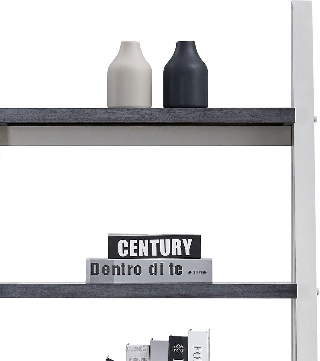 roomfitters 5-Tier Shelves, Modern A-Frame Ladder Bookshelf, Wooden Leaning Decorative Storage Display Rack, Grey and White
