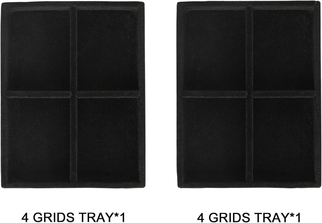 Frebeauty Small Jewelry Tray Set,Stackable Velvet Jewelry Organizer Tray,Mini Jewelry Drawer Organizer,Drawer Inserts,4.92 x 3.74 x 0.9 Inches,4 Grid Earring Organizer for Women(Set 2,Black)
