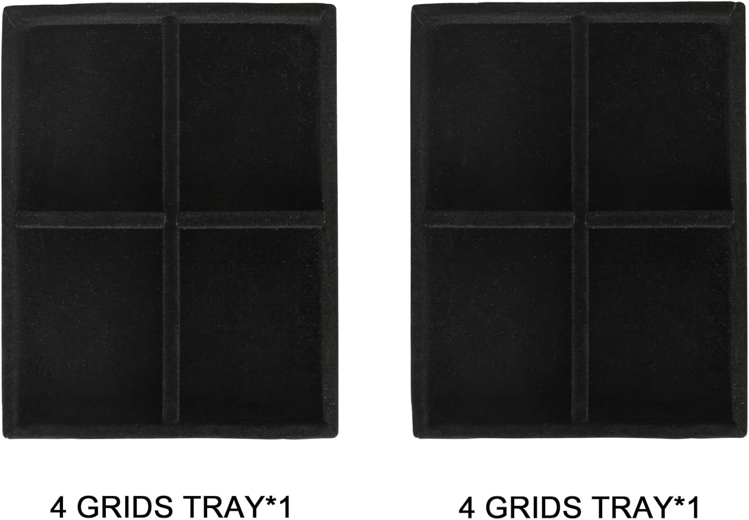 Frebeauty Small Jewelry Tray Set,Stackable Velvet Jewelry Organizer Tray,Mini Jewelry Drawer Organizer,Drawer Inserts,4.92 x 3.74 x 0.9 Inches,4 Grid Earring Organizer for Women(Set 2,Black)