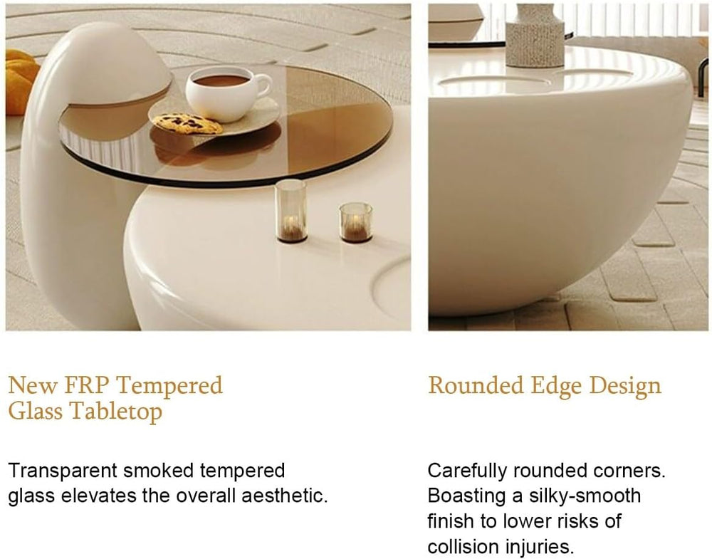 Round Nesting Coffee Table Set, FRP Gloss Lacquer Living Room Center Table | ...