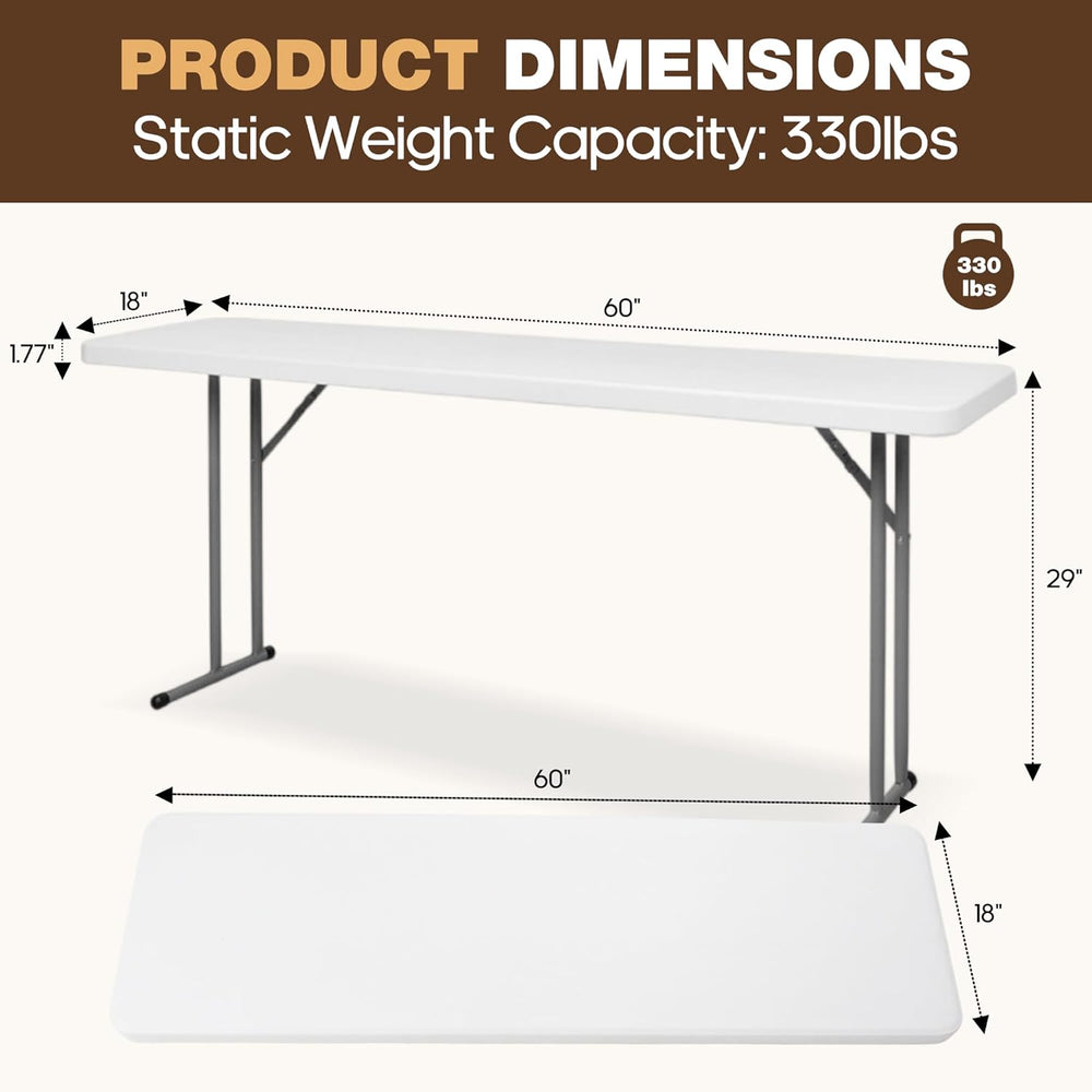 Folding Table 5FT, Heavy Duty Foldable Table for Indoor Outdoor Use, HDPE Rec...
