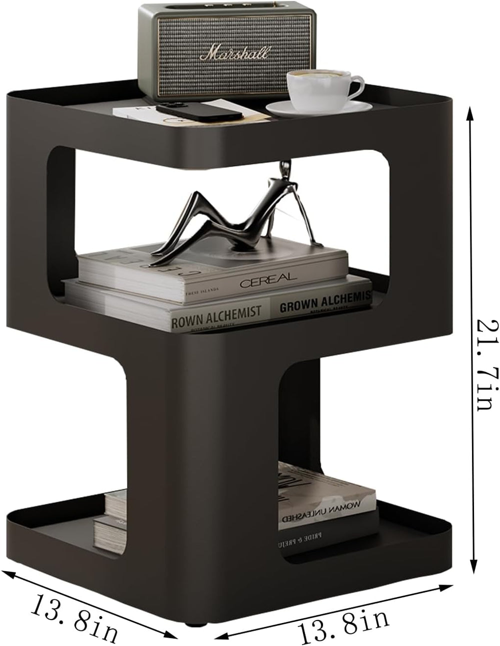 Modern Side Table for Sofa & Couch,Black Metal Bedside Table,3 Tier end T...