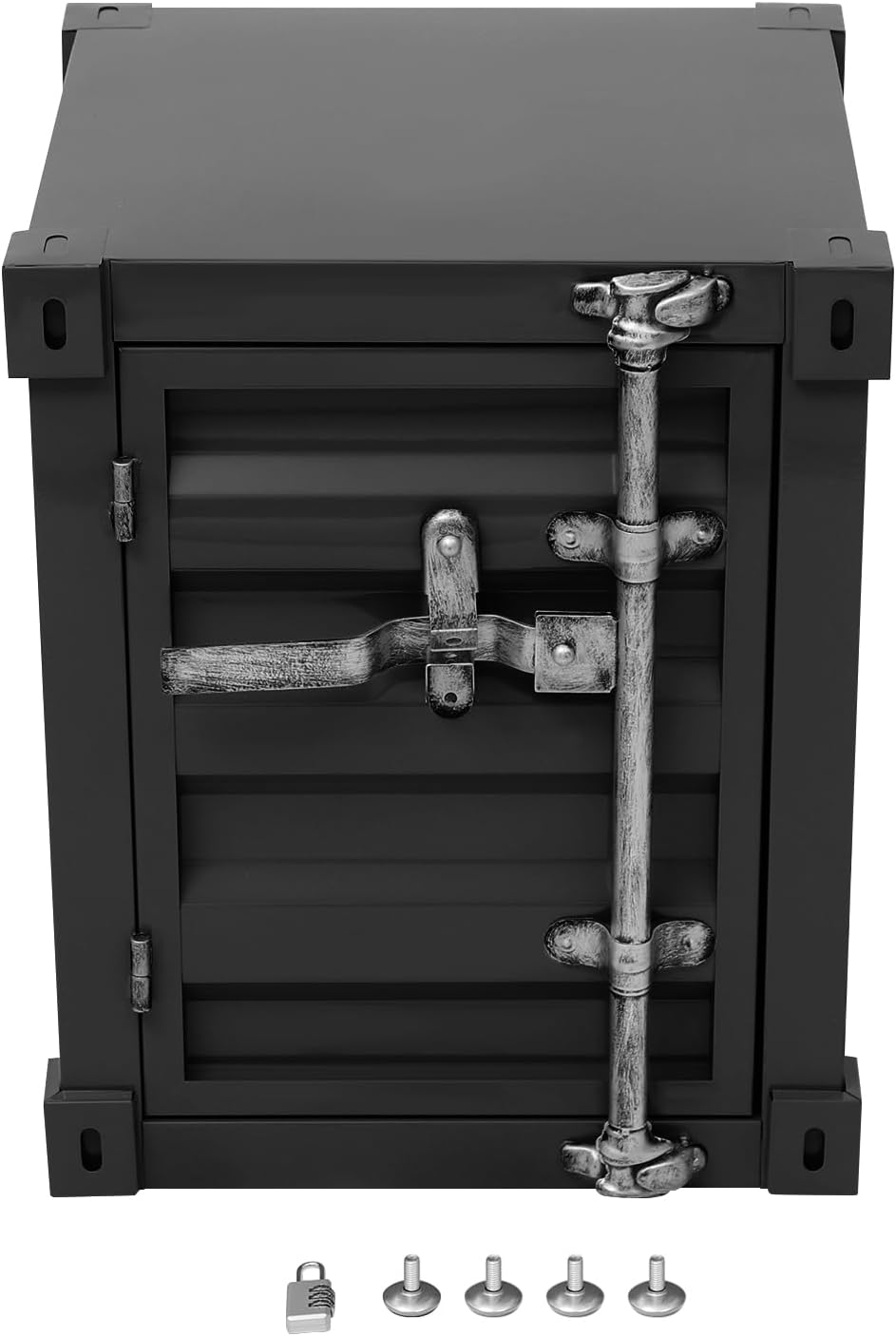 Industrial Iron Container Cabinet with Lock, Metal Side Table for Living Room...