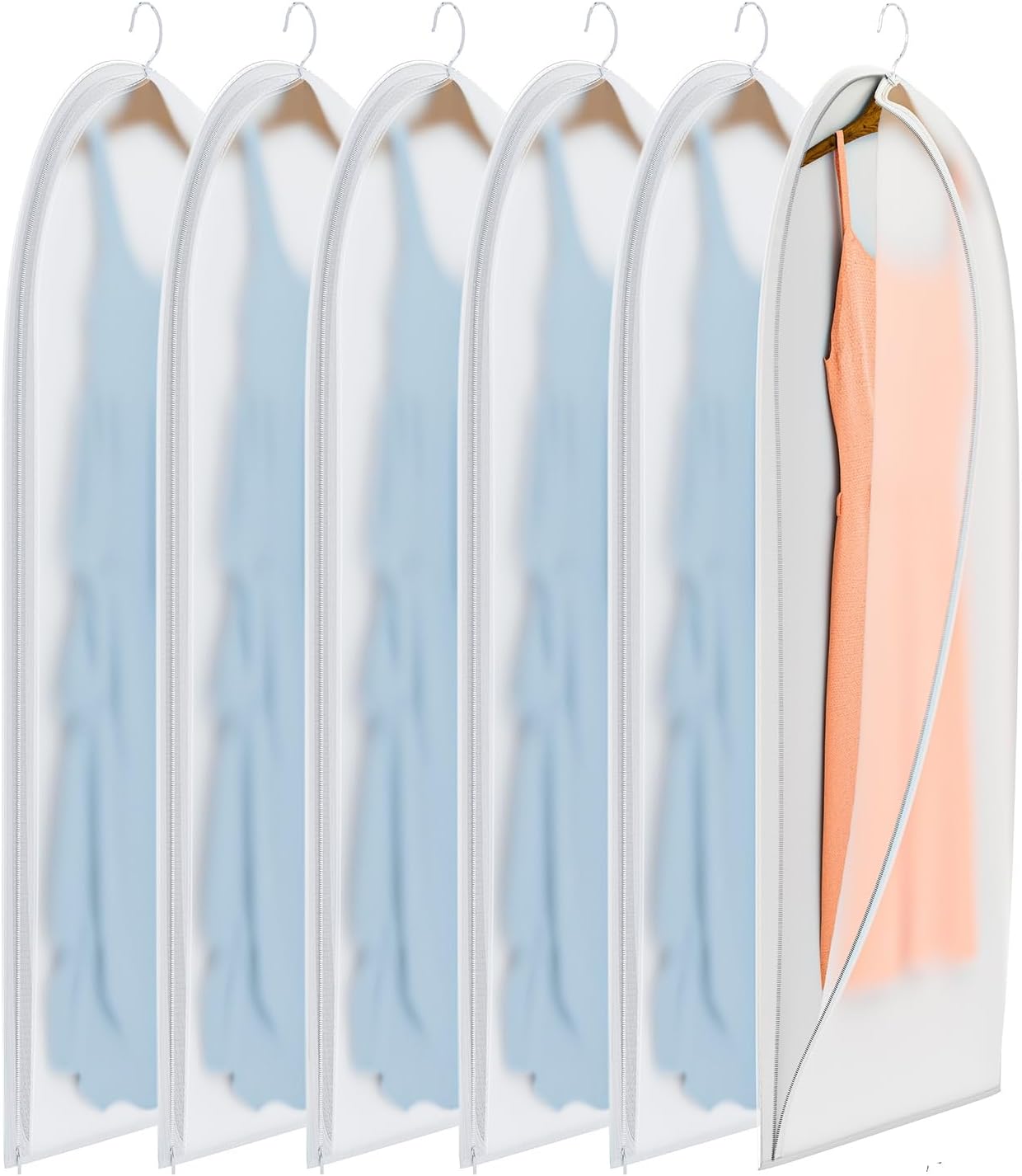 Clear Garment Bags for Hanging Clothes,48in Dress Clothing Suit Bags Coat for Sweater Closet Storage Dress Hanging Garment Translucent Clothes Covers Protecting Dusts(6-Pack)