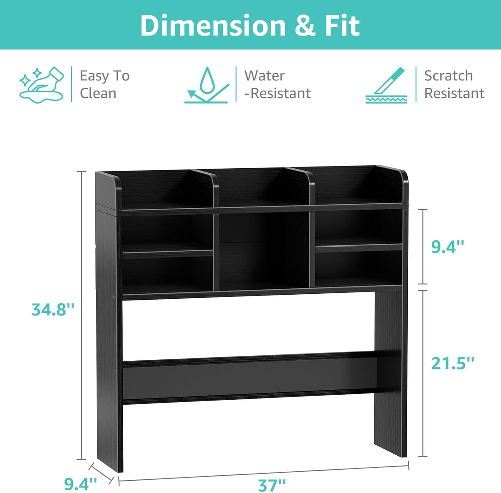 37" Black Desk Hutch Dorm Top Only with Sheves Felt Board for College