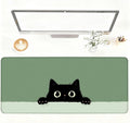 Cute Black Cat Large Mouse Pad – Extended Desk Mat 35.43 x 15.75 in – Kawaii Kitty Peeking Over Edge, Green Background, Non-Slip Rubber Base, Waterproof Keyboard & Mouse Pad for Office or Gaming