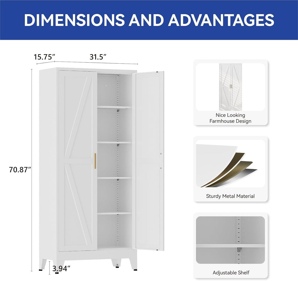 COFaR Metal Pantry Cabinet with Doors, Farmhouse 71'' Tall Storage Ca...