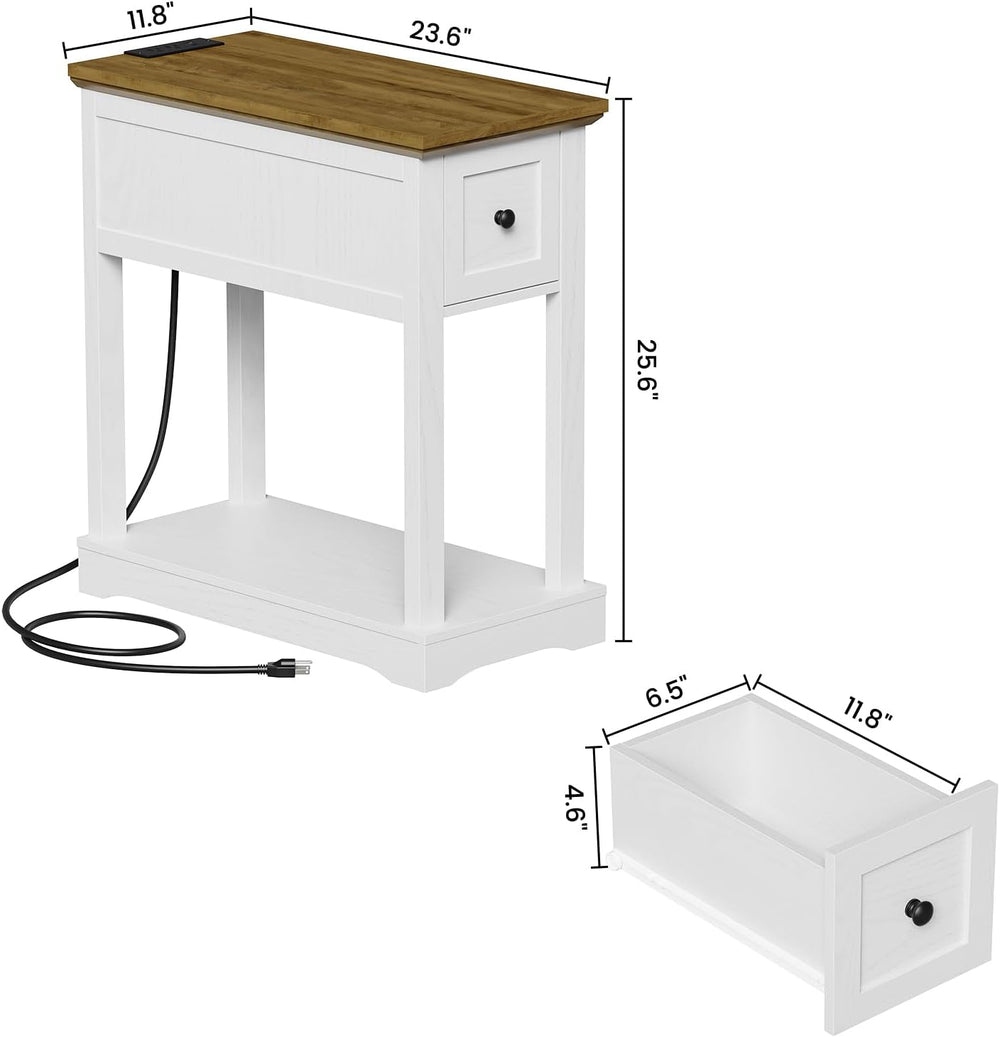 Side Table Set of 2, Side Table with Storage, Farmhouse End Table, Thicken Ba...