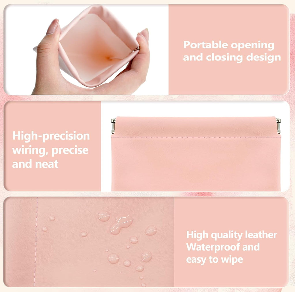 5Pcs Snap Closure Leather Organizer Pouch, Pouchic Leather Organizer, Storage Pouch（Pink）