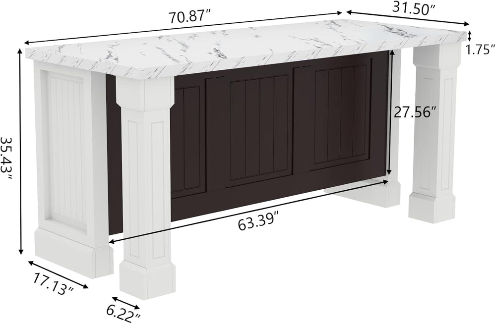 Gyfimoie 71" Large Imitation Marble Dining Table with Roman Column,36&qu...