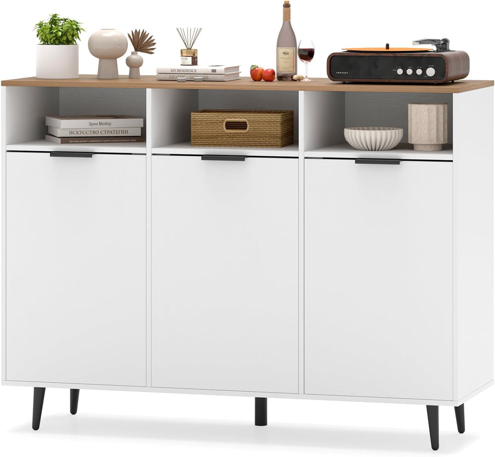 LOKO 47" W Buffet Sideboard, Kitchen Storage Cabinet with 3 Open Compart...