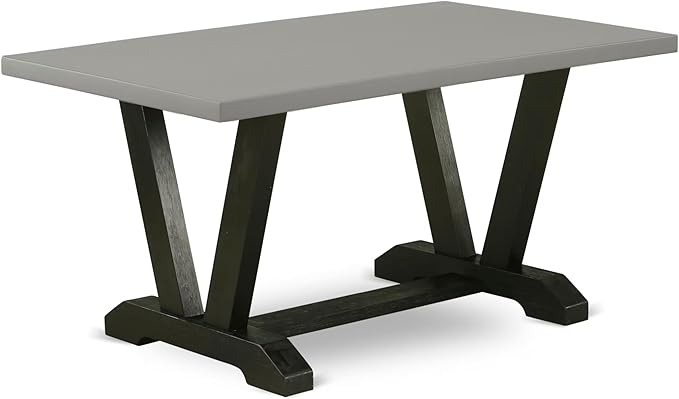 East West Furniture V696FR102-6 6 Piece Dining Set Contains a Rectangle Dining Room Table with V-Legs and 4 Light Beige Linen Fabric Upholstered Chairs with a Bench, 36x60 Inch, Multi-Color