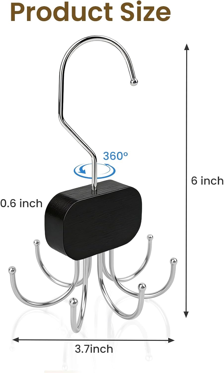 3 Pack Tank Top Hanger, Rotatable Bra Organzier for Closet, Bra Hanger for Closet Organizer, 360° Rotating & Foldable, Metal and Wood, Space-Saving Belt Hangers for Tank Tops, Belt, Tie (Black)
