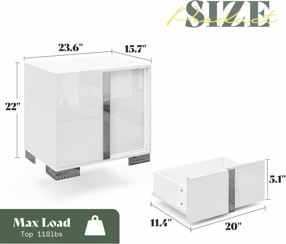 AMERLIFE Modern Nightstand, 23.6" End Table with 2 Drawers, White | Beds...