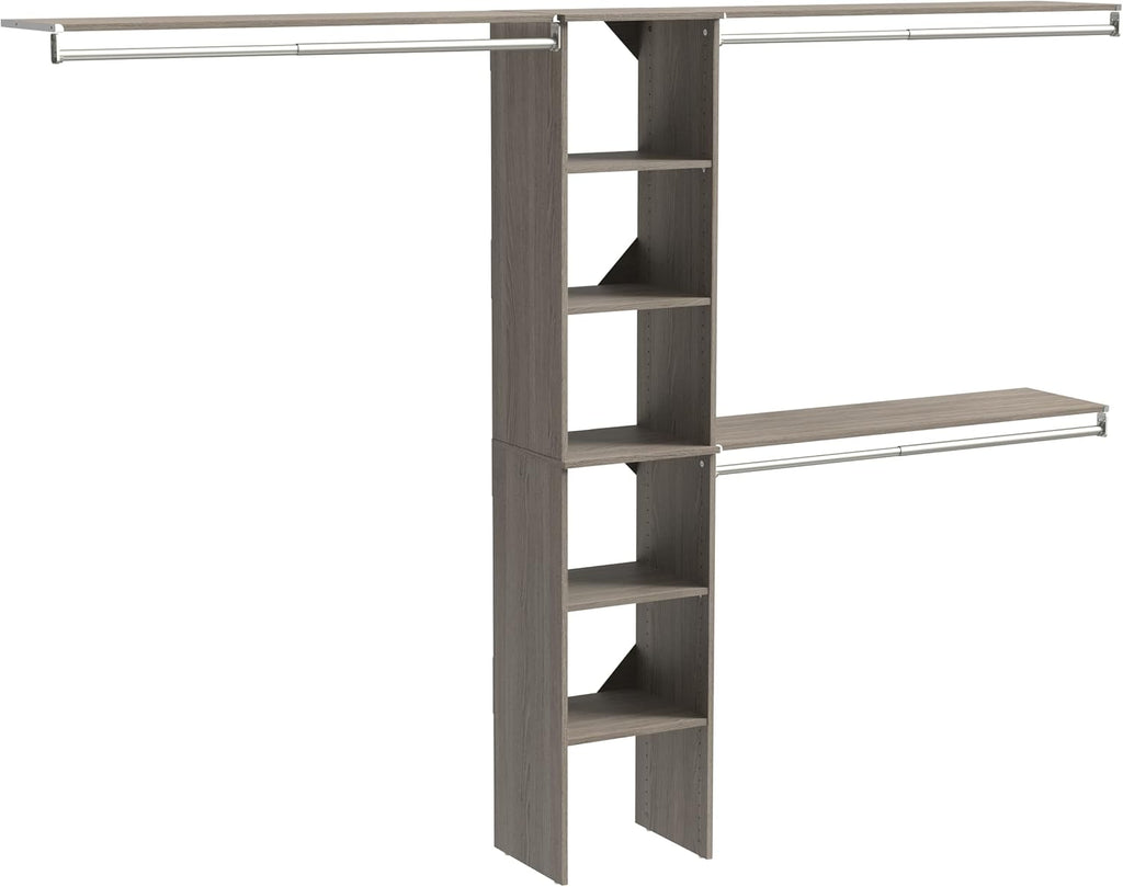 ClosetMaid SuiteSymphony Wood Closet Organizer Kit with Tower 3 Hang Rods, Top Shelves, Adjustable, Fits Spaces 5-9 ft. Wide, Graphite Grey