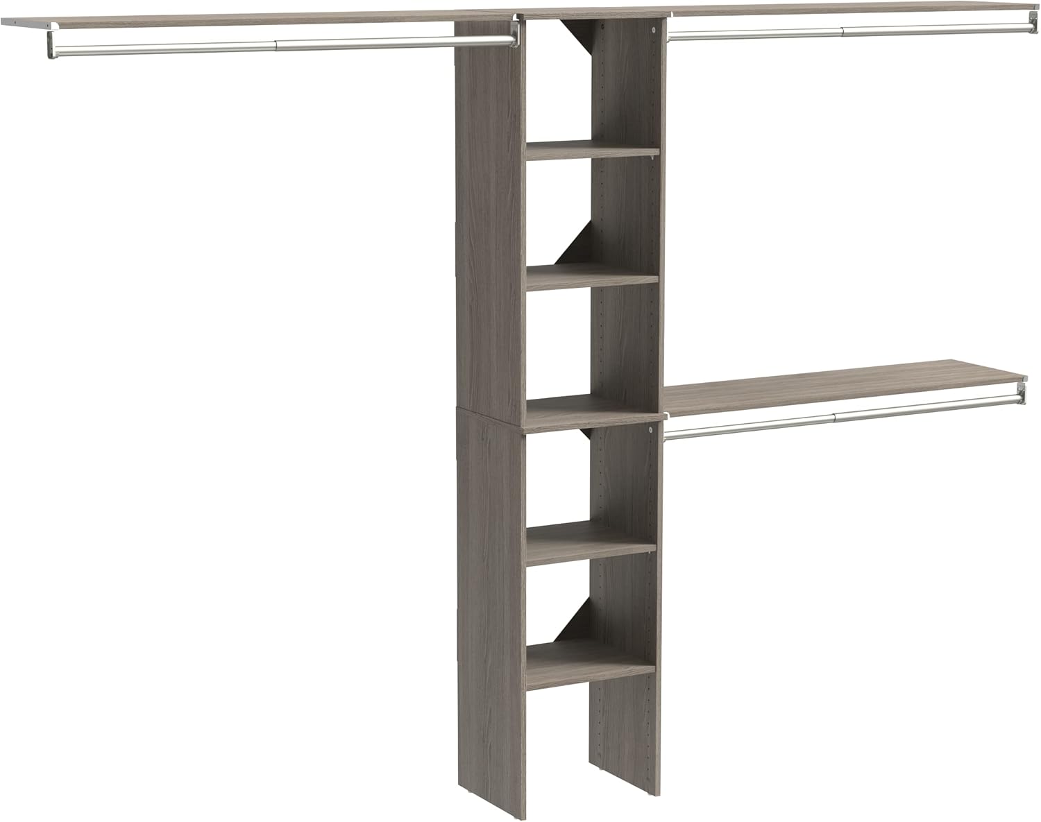 ClosetMaid SuiteSymphony Wood Closet Organizer Kit with Tower 3 Hang Rods, Top Shelves, Adjustable, Fits Spaces 5-9 ft. Wide, Graphite Grey