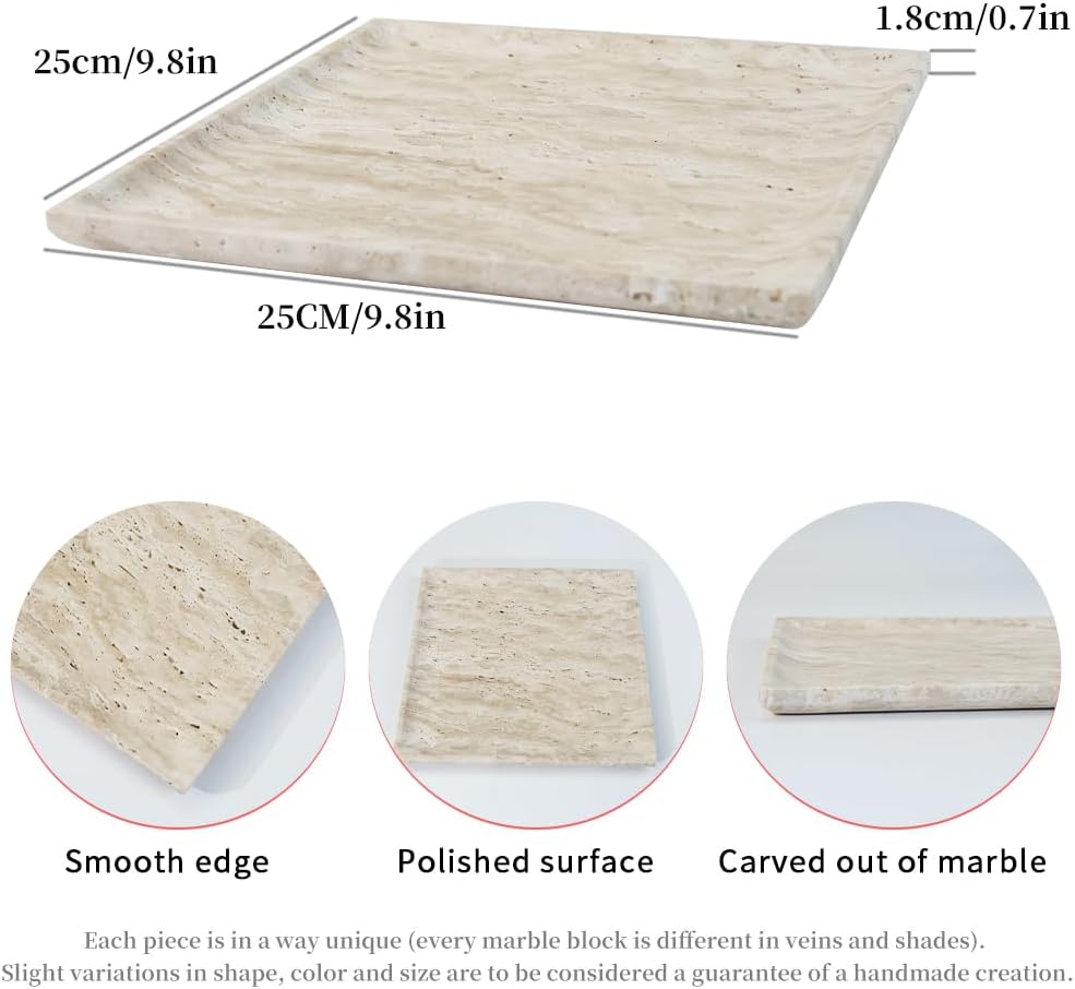 Natural Beige Travertine Marble Luxury Tray,for Kitchen Sink,Bathroom Soap Bottles,Makeup,Towel Organizer Tray