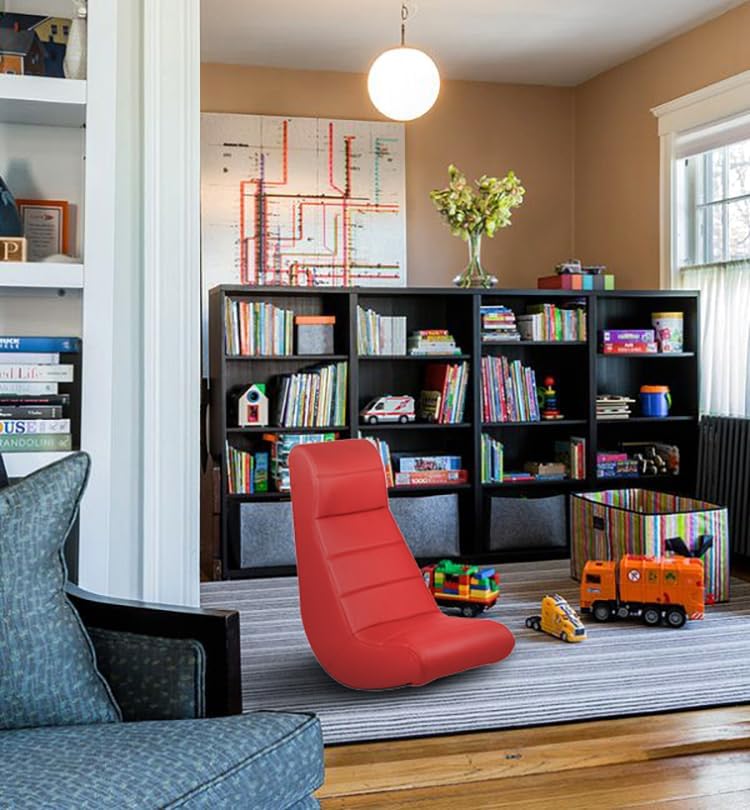 Factory Direct Partners Soft Ergonomic Horizontal Soft Floor Video Rocker - Cushioned Ground Chair Great for Reading, Gaming or Watching TV for Kids, Teens and Adults - Red, 10489-RD
