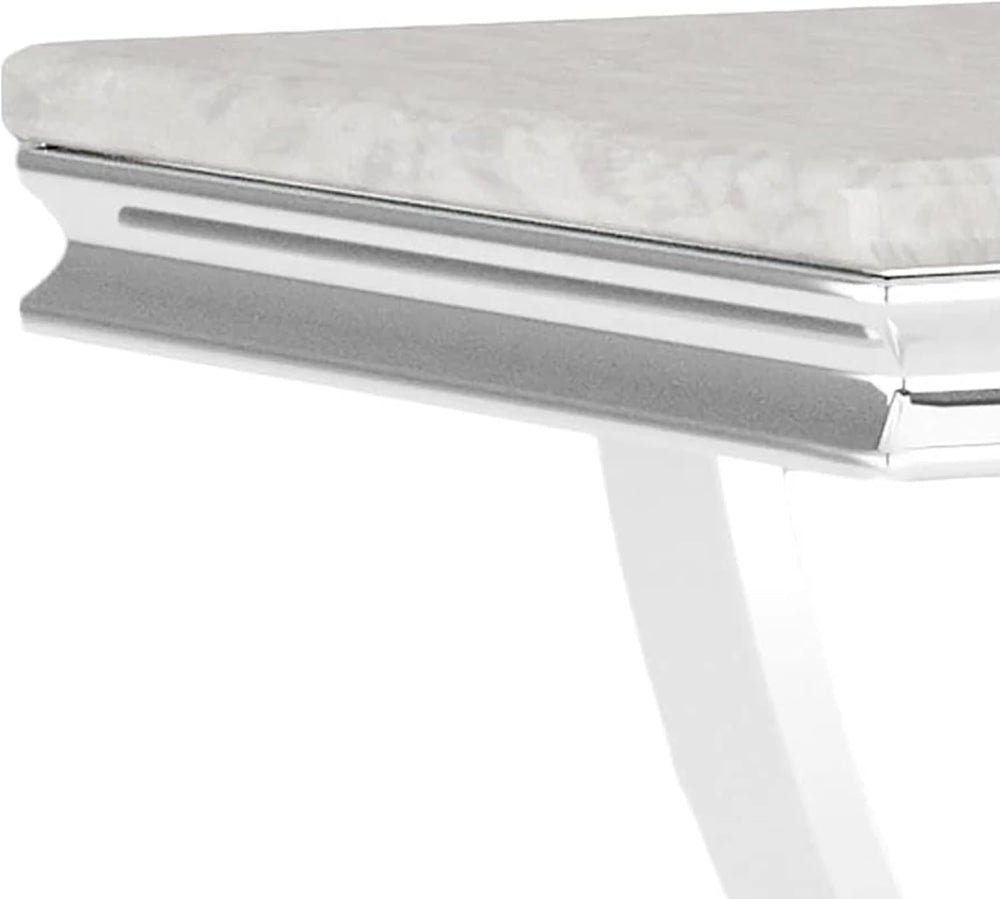Benzara Wety Side End Table, 24 Inch Faux Marble Top, Curved Chrome Pedestal