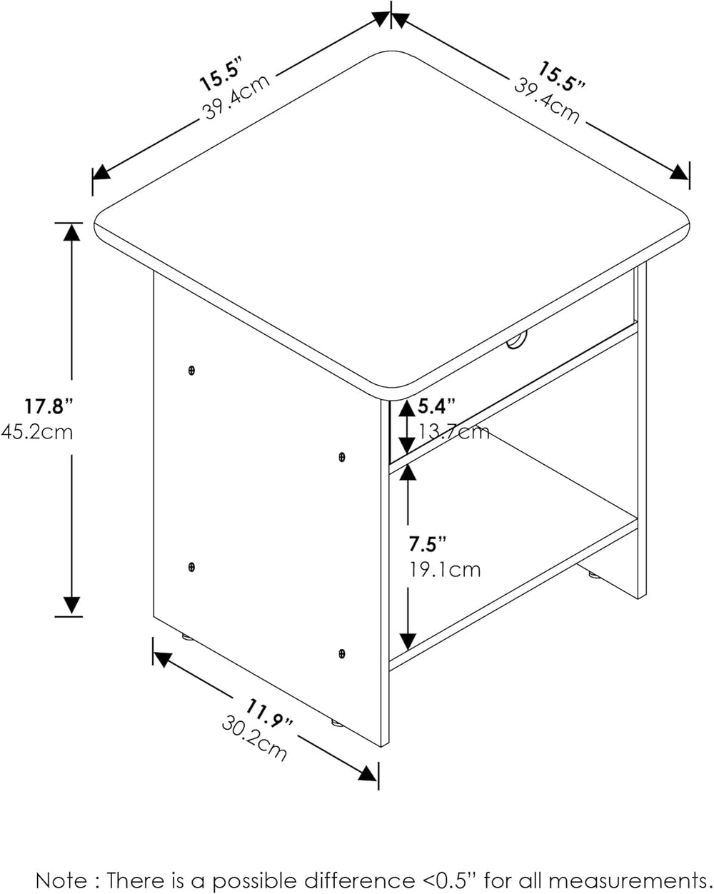 Square End Table with Storage Bin, Bedside Table with Open Back Shelf, Round ...