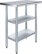 AmGood Stainless Steel Work Table with 2 Shelves | NSF | Metal Utility Table (30" Long x 18" Deep)