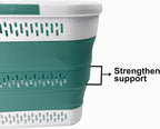 SAMMART 40L (10.5 Gallon) Collapsible Plastic Laundry Basket with Handles - Foldable Pop Up Storage Container/Organizer - Portable Laundry Hamper - Space Saving (1, White/Celadon Green)
