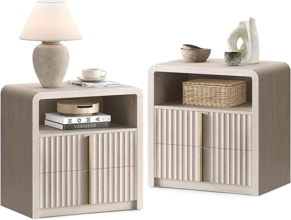 ModernMate Nightstand Set of 2, 23.6" Fluted Night Stand with 2 Drawer,Grey