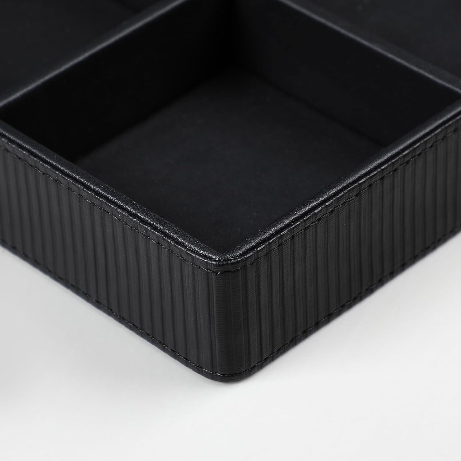 PU Leather Valet Tray, Decorative Trinket Vanity Desk Drawer Organizer Tray, Perfume Dish Catch All Bowl for Keys, Nightstand Drawer Organizer Women Men with 4 Compartments (Black)