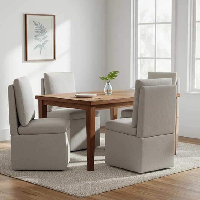 Upholstered Dining Chairs with Casters, Modern Dining Room Chairs Set of 4 with Hidden Storage & 4 Wheels, Single Sofa Chair for Kitchen, Reading Room, Waiting Room, Taupe (2 Box)