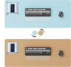 DAWNTREES Dual Sided Desk Mat,Leather Desk Pad,Cork Desk Mat Protector,with PU Leather Valet Tray Organizer,Large Mouse Pad,Desk Writing Pad for Office and Home(Light Blue 31.5"x15.8")